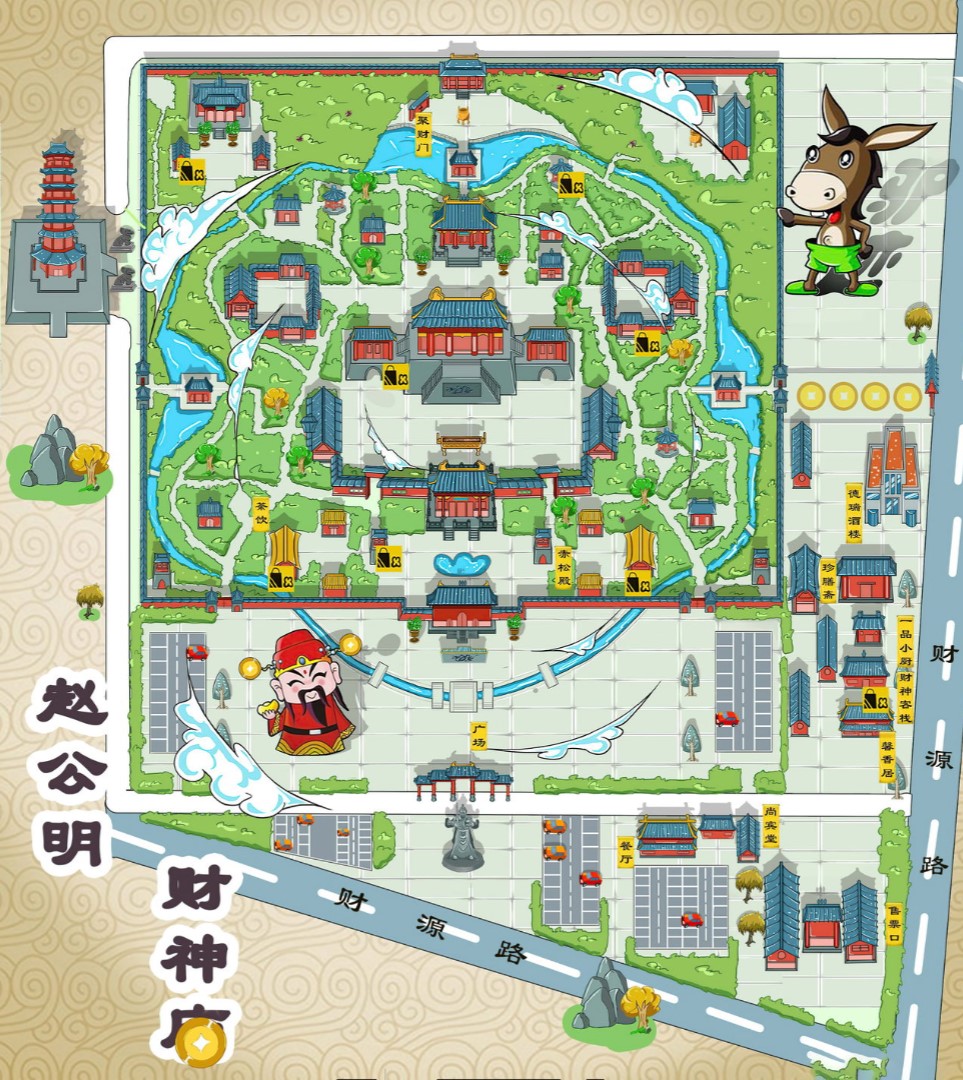 市南寺庙类手绘地图
